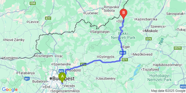 Map: Budapest Airport (BUD), Ferihegy, Liszt Ferenc to Sajómercse
