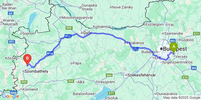 Map: Budapest Airport (BUD), Ferihegy, Liszt Ferenc to Salköveskút