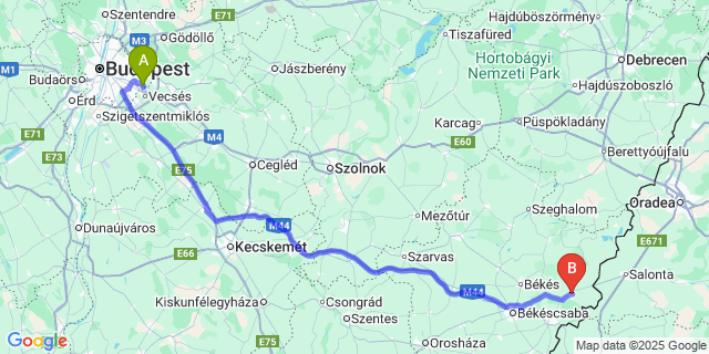 Map: Budapest Airport (BUD), Ferihegy, Liszt Ferenc to Sarkad