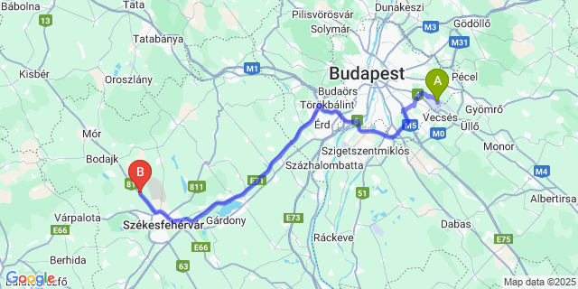 Map: Budapest Airport (BUD), Ferihegy, Liszt Ferenc to Sárkeresztes