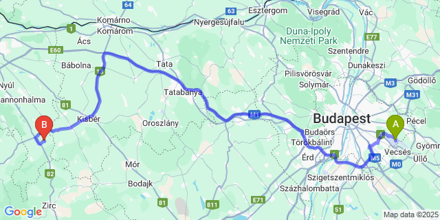 Map: Budapest Airport (BUD), Ferihegy, Liszt Ferenc to Sikátor