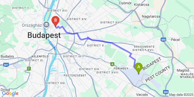 Map: Budapest Airport (BUD), Ferihegy, Liszt Ferenc to Six Inn Hotel