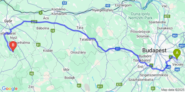 Map: Budapest Airport (BUD), Ferihegy, Liszt Ferenc to Sokorópátka