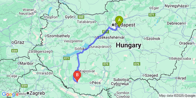 Map: Budapest Airport (BUD), Ferihegy, Liszt Ferenc to Somogyapáti