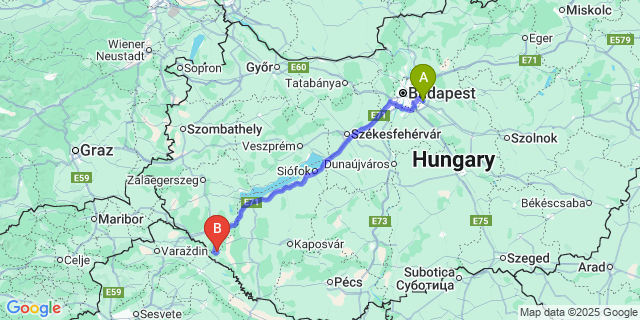 Map: Budapest Airport (BUD), Ferihegy, Liszt Ferenc to Somogybükkösd