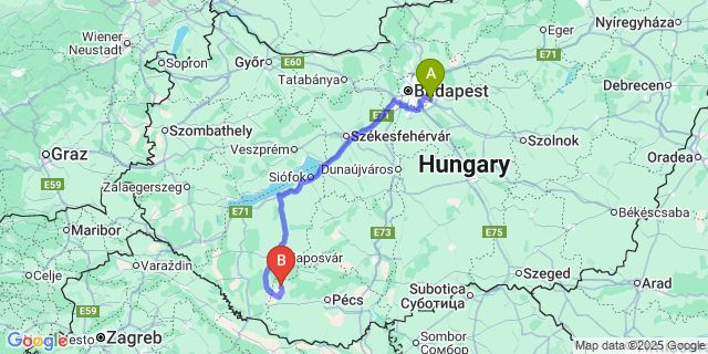 Map: Budapest Airport (BUD), Ferihegy, Liszt Ferenc to Somogyhárságy