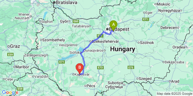 Map: Budapest Airport (BUD), Ferihegy, Liszt Ferenc to Szabadi