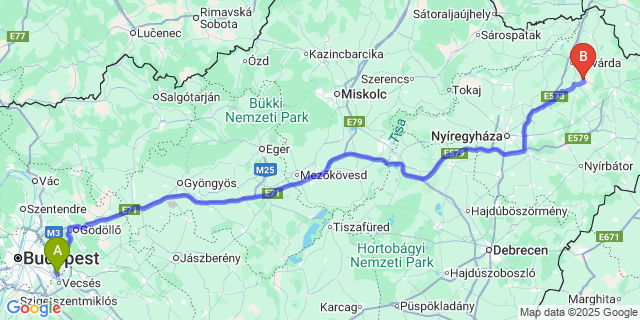 Map: Budapest Airport (BUD), Ferihegy, Liszt Ferenc to Szabolcsbáka