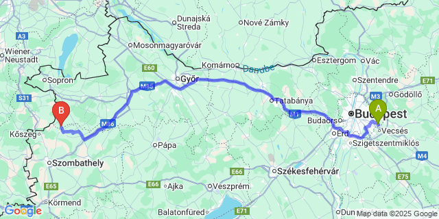 Map: Budapest Airport (BUD), Ferihegy, Liszt Ferenc to Szakony