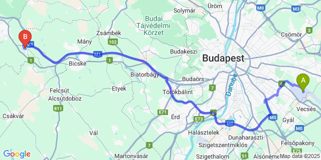 Map: Budapest Airport (BUD), Ferihegy, Liszt Ferenc to Szárliget
