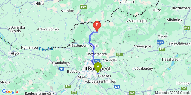 Map: Budapest Airport (BUD), Ferihegy, Liszt Ferenc to Szátok