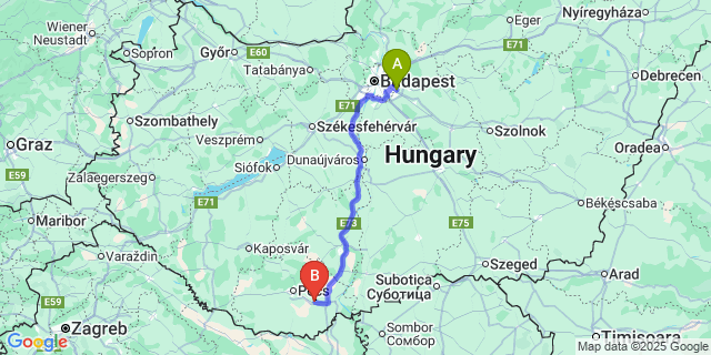 Map: Budapest Airport (BUD), Ferihegy, Liszt Ferenc to Szederkény