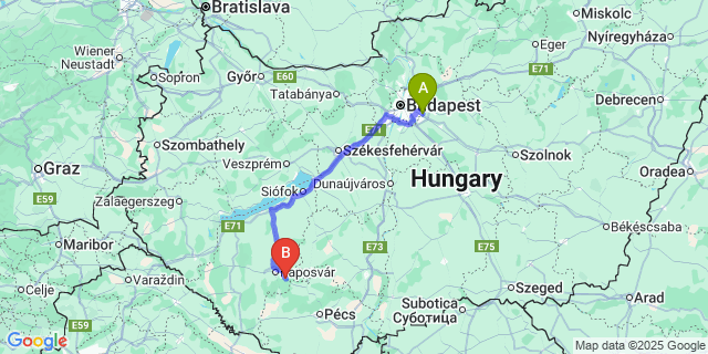 Map: Budapest Airport (BUD), Ferihegy, Liszt Ferenc to Szentbalázs