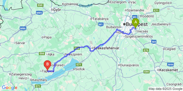 Map: Budapest Airport (BUD), Ferihegy, Liszt Ferenc to Szentbékkálla
