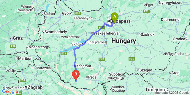 Map: Budapest Airport (BUD), Ferihegy, Liszt Ferenc to Szentegát