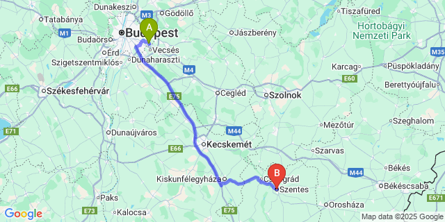 Map: Budapest Airport (BUD), Ferihegy, Liszt Ferenc to Szentes