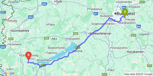 Map: Budapest Airport (BUD), Ferihegy, Liszt Ferenc to Szentpéterúr