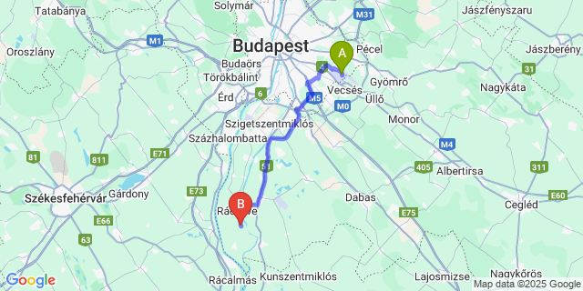 Map: Budapest Airport (BUD), Ferihegy, Liszt Ferenc to Szigetbecse