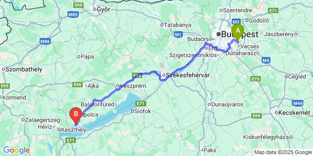 Map: Budapest Airport (BUD), Ferihegy, Liszt Ferenc to Szigliget