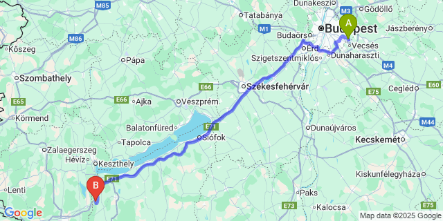 Map: Budapest Airport (BUD), Ferihegy, Liszt Ferenc to Szőkedencs