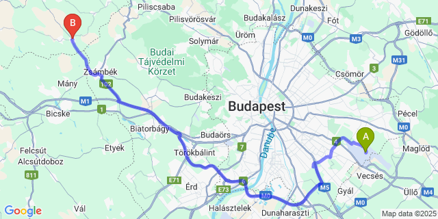 Map: Budapest Airport (BUD), Ferihegy, Liszt Ferenc to Szomor