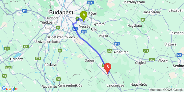 Map: Budapest Airport (BUD), Ferihegy, Liszt Ferenc to Táborfalva