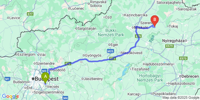 Map: Budapest Airport (BUD), Ferihegy, Liszt Ferenc to Taktaszada