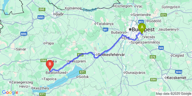 Map: Budapest Airport (BUD), Ferihegy, Liszt Ferenc to Taliándörögd