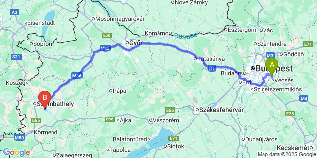 Map: Budapest Airport (BUD), Ferihegy, Liszt Ferenc to Tanakajd