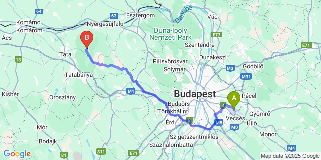 Map: Budapest Airport (BUD), Ferihegy, Liszt Ferenc to Tardos