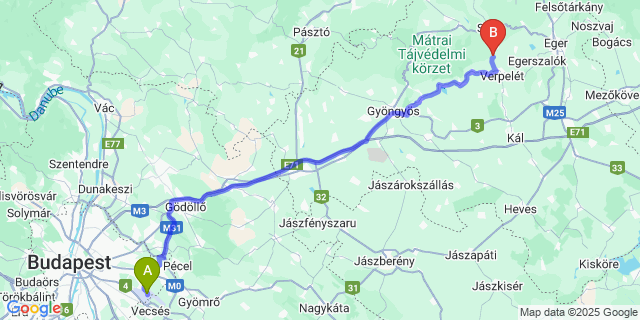 Map: Budapest Airport (BUD), Ferihegy, Liszt Ferenc to Tarnaszentmária
