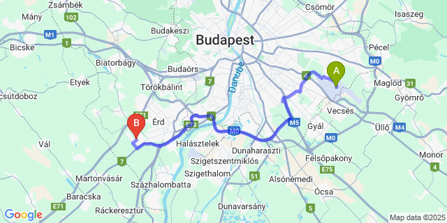 Map: Budapest Airport (BUD), Ferihegy, Liszt Ferenc to Tárnok