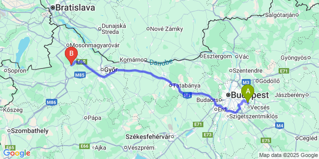 Map: Budapest Airport (BUD), Ferihegy, Liszt Ferenc to Tárnokréti
