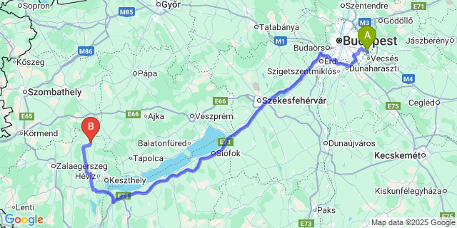 Map: Budapest Airport (BUD), Ferihegy, Liszt Ferenc to Tekenye