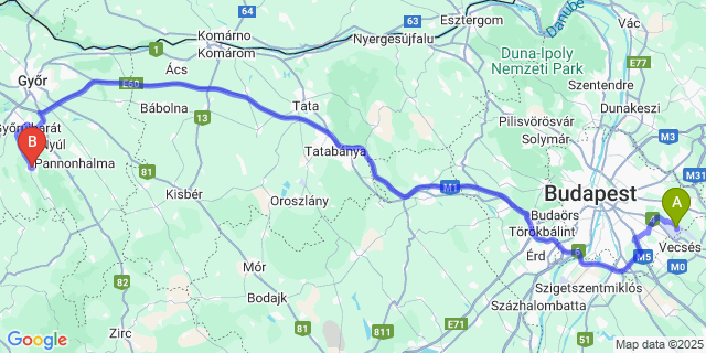 Map: Budapest Airport (BUD), Ferihegy, Liszt Ferenc to Tényő