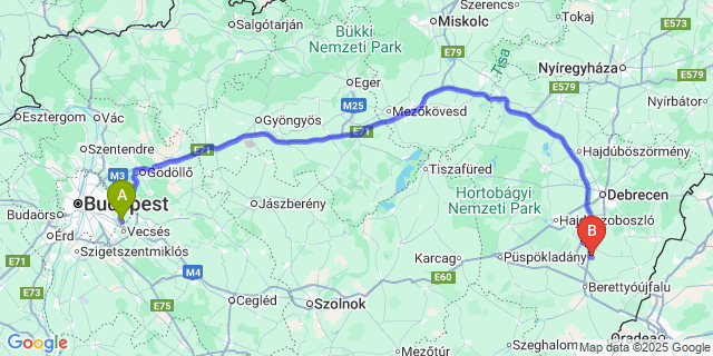 Map: Budapest Airport (BUD), Ferihegy, Liszt Ferenc to Tépe