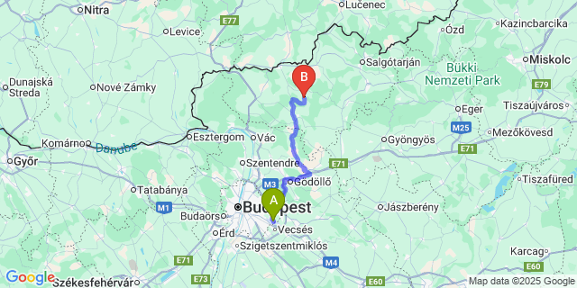 Map: Budapest Airport (BUD), Ferihegy, Liszt Ferenc to Terény