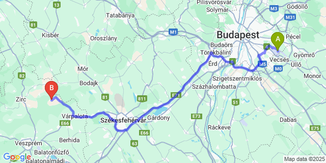 Map: Budapest Airport (BUD), Ferihegy, Liszt Ferenc to Tés