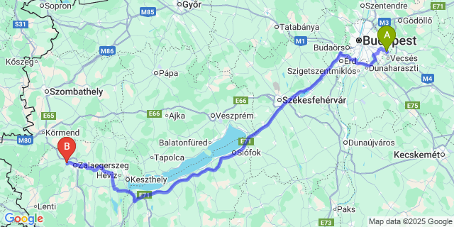 Map: Budapest Airport (BUD), Ferihegy, Liszt Ferenc to Teskánd