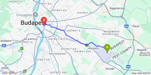 Map: Budapest Airport (BUD), Ferihegy, Liszt Ferenc to The Amberlyn Suite Hotel