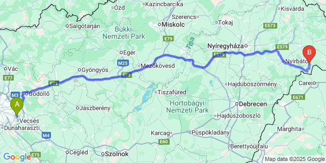 Map: Budapest Airport (BUD), Ferihegy, Liszt Ferenc to Tiborszállás