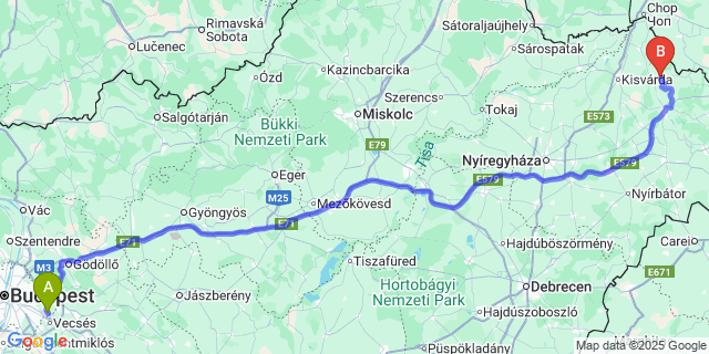 Map: Budapest Airport (BUD), Ferihegy, Liszt Ferenc to Tiszaadony