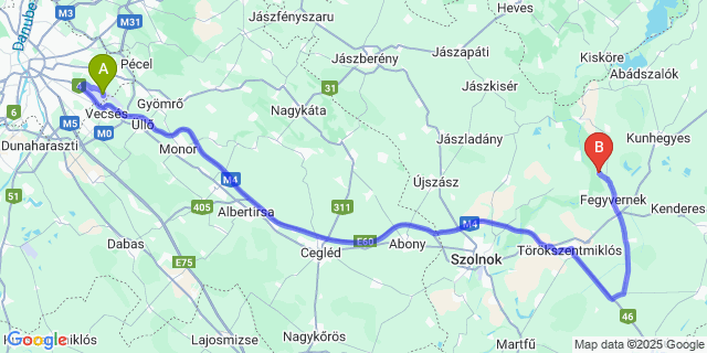 Map: Budapest Airport (BUD), Ferihegy, Liszt Ferenc to Tiszabő