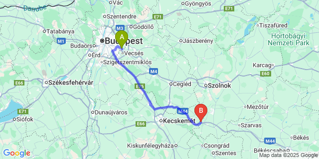 Map: Budapest Airport (BUD), Ferihegy, Liszt Ferenc to Tiszakürt