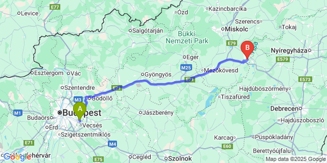 Map: Budapest Airport (BUD), Ferihegy, Liszt Ferenc to Tiszapalkonya