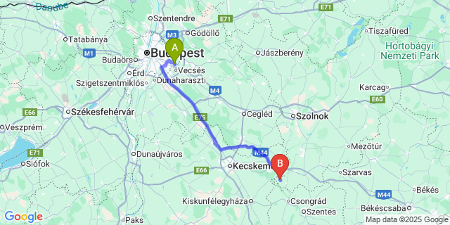 Map: Budapest Airport (BUD), Ferihegy, Liszt Ferenc to Tiszasas