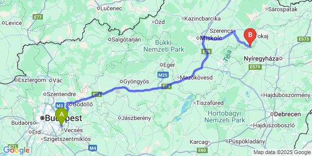 Map: Budapest Airport (BUD), Ferihegy, Liszt Ferenc to Tiszatardos