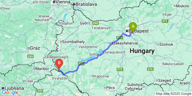 Map: Budapest Airport (BUD), Ferihegy, Liszt Ferenc to Tornyiszentmiklós