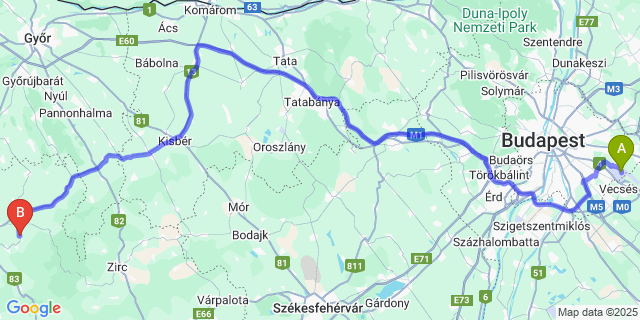 Map: Budapest Airport (BUD), Ferihegy, Liszt Ferenc to Ugod