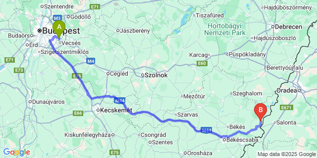 Map: Budapest Airport (BUD), Ferihegy, Liszt Ferenc to Újszalonta